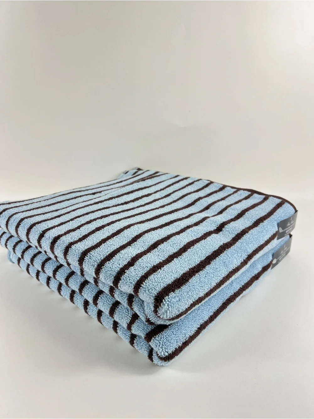 Brooks Brothers Bath Towel Set Blue Brown Stripe Soft Zero Twist Cotton 2 Pc NEW